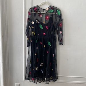 Gorman black embroidered tulle dress with slip